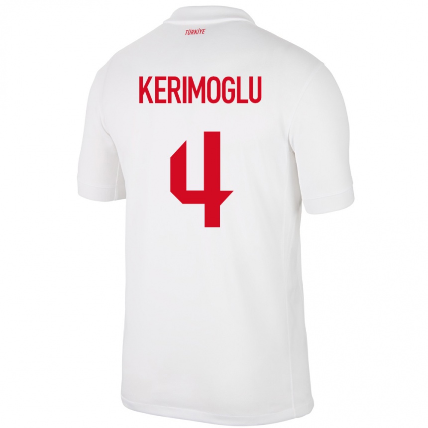 Niño Fútbol Camiseta Turquía Zeynap Kerimoğlu #4 Blanco 1ª Equipación 24-26 México