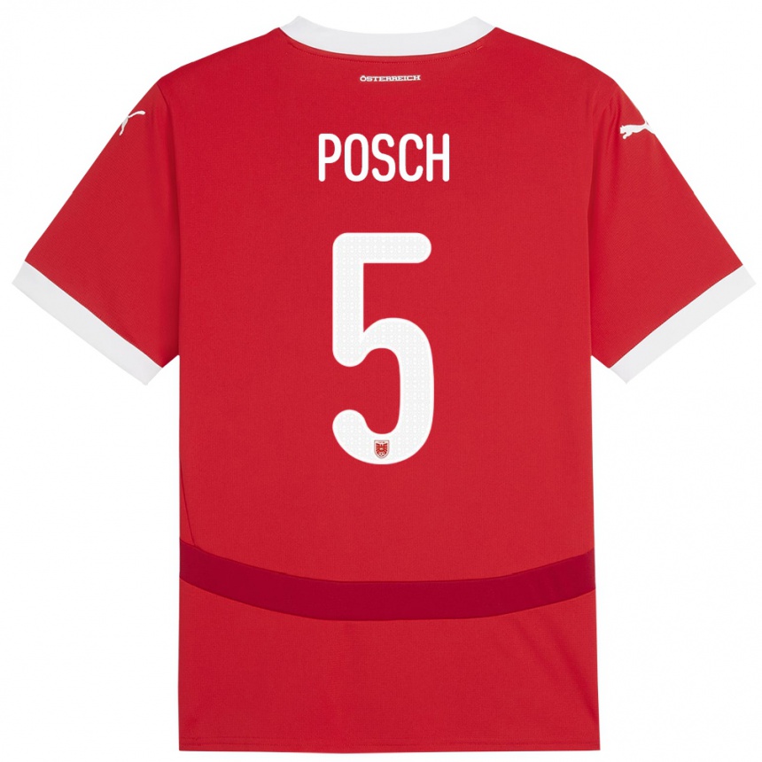 Niño Fútbol Camiseta Austria Stefan Posch #5 Rojo 1ª Equipación 24-26 México