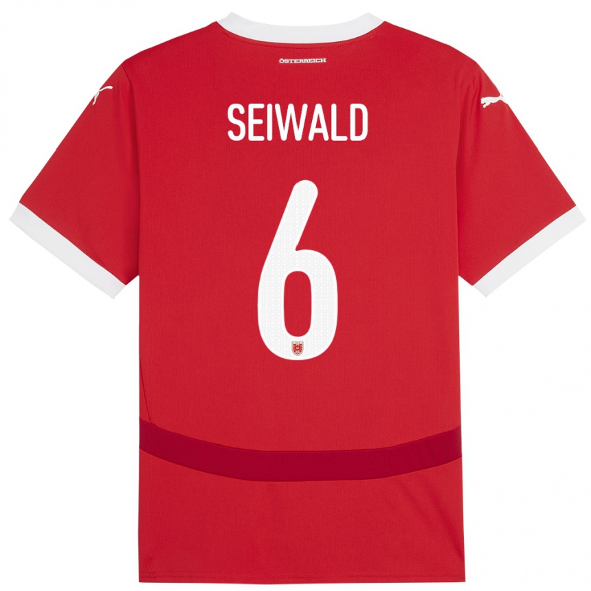 Niño Fútbol Camiseta Austria Nicolas Seiwald #6 Rojo 1ª Equipación 24-26 México