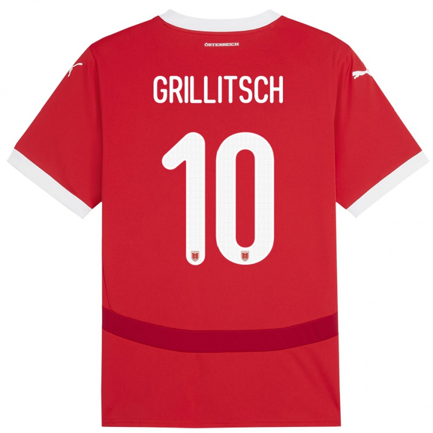 Niño Fútbol Camiseta Austria Florian Grillitsch #10 Rojo 1ª Equipación 24-26 México