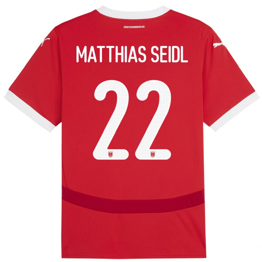 Niño Fútbol Camiseta Austria Matthias Seidl #22 Rojo 1ª Equipación 24-26 México