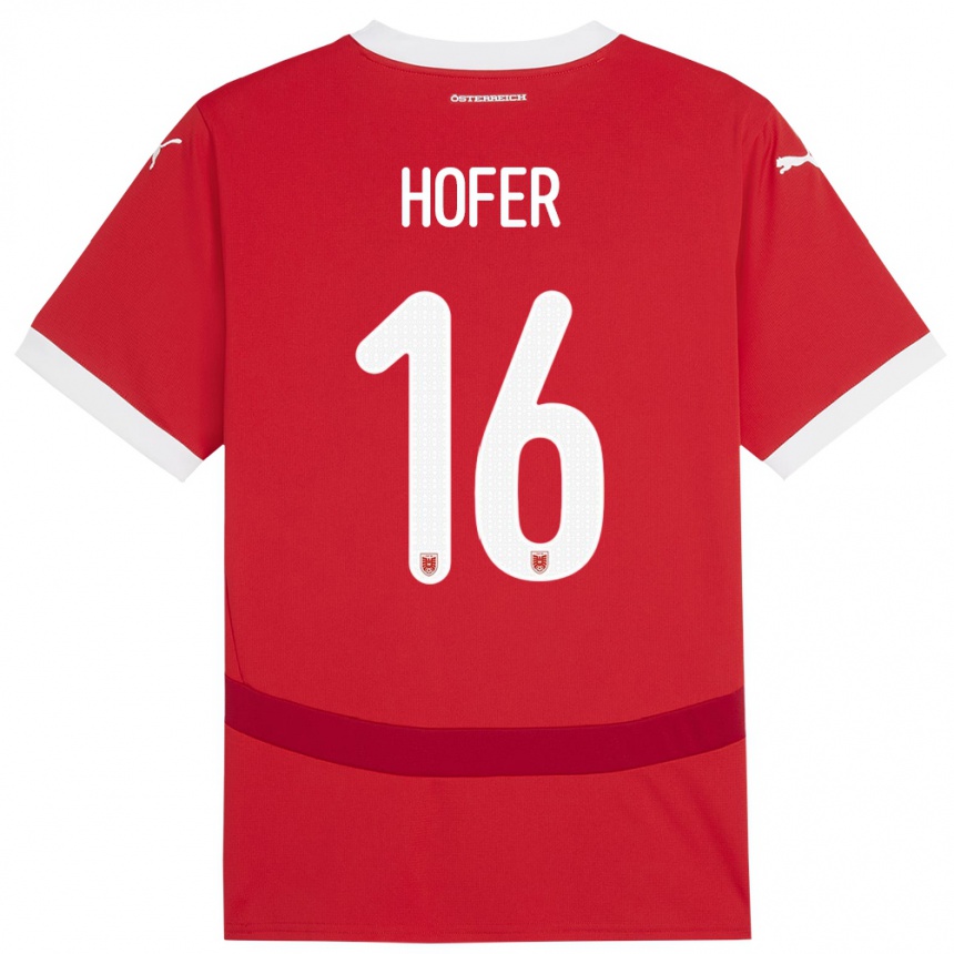 Niño Fútbol Camiseta Austria Raphael Hofer #16 Rojo 1ª Equipación 24-26 México