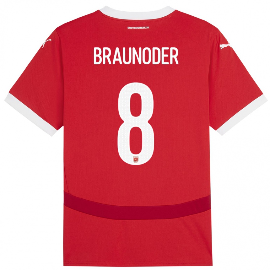 Niño Fútbol Camiseta Austria Matthias Braunöder #8 Rojo 1ª Equipación 24-26 México