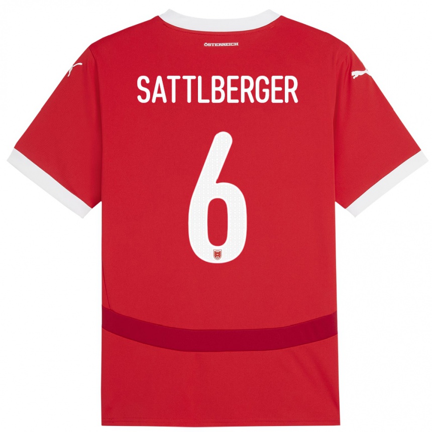 Niño Fútbol Camiseta Austria Nikolas Sattlberger #6 Rojo 1ª Equipación 24-26 México