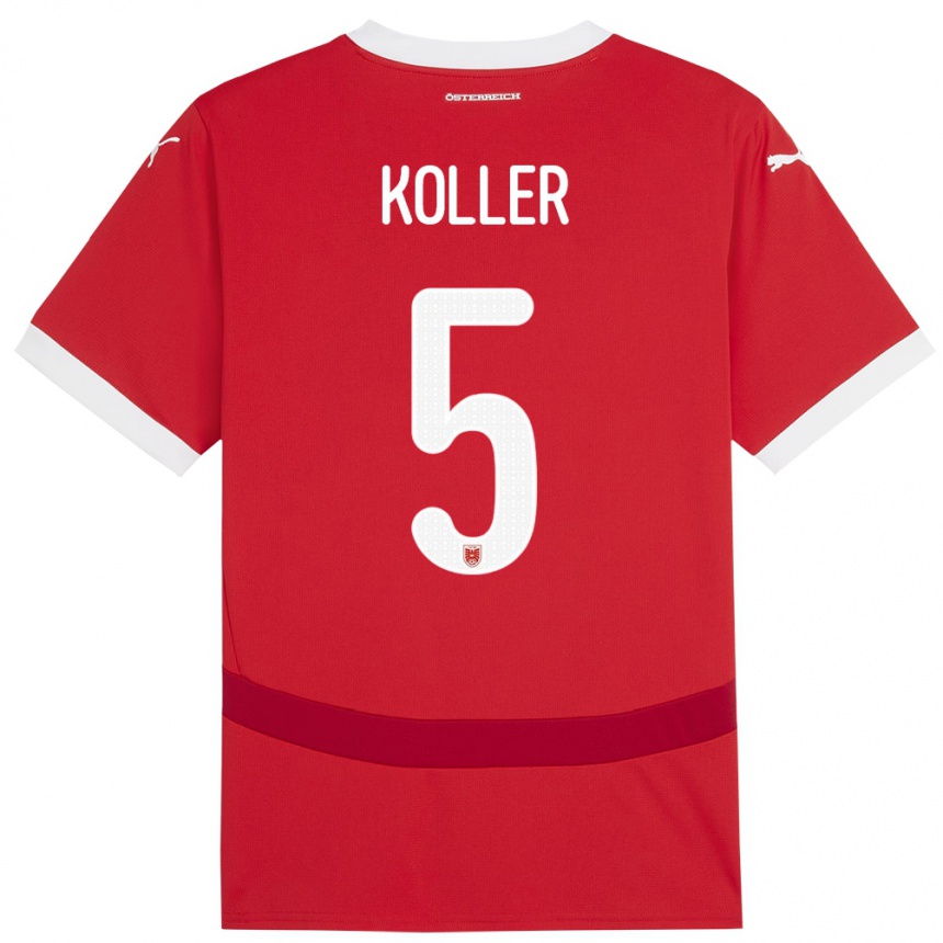 Niño Fútbol Camiseta Austria Paul Koller #5 Rojo 1ª Equipación 24-26 México