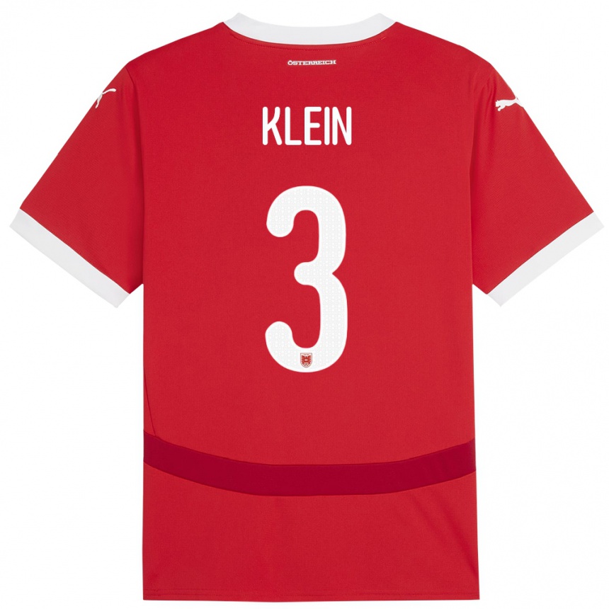 Niño Fútbol Camiseta Austria Jennifer Klein #3 Rojo 1ª Equipación 24-26 México