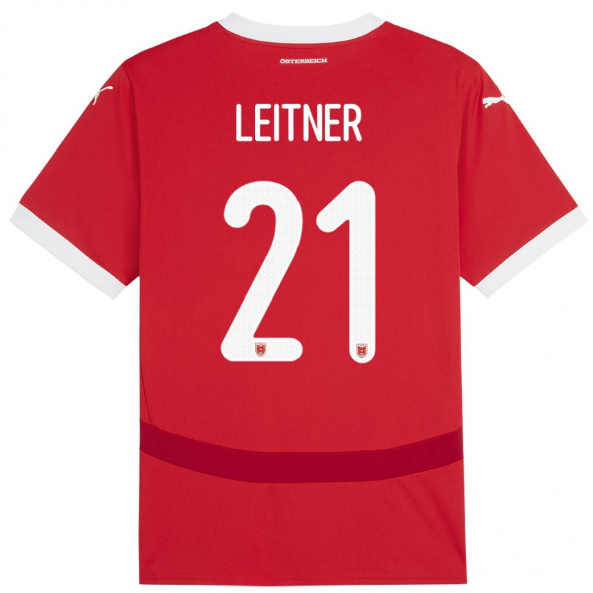 Niño Fútbol Camiseta Austria Annelie Leitner #21 Rojo 1ª Equipación 24-26 México