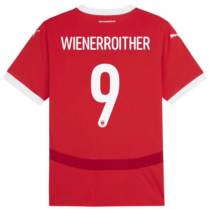 Niño Fútbol Camiseta Austria Katja Wienerroither #9 Rojo 1ª Equipación 24-26 México