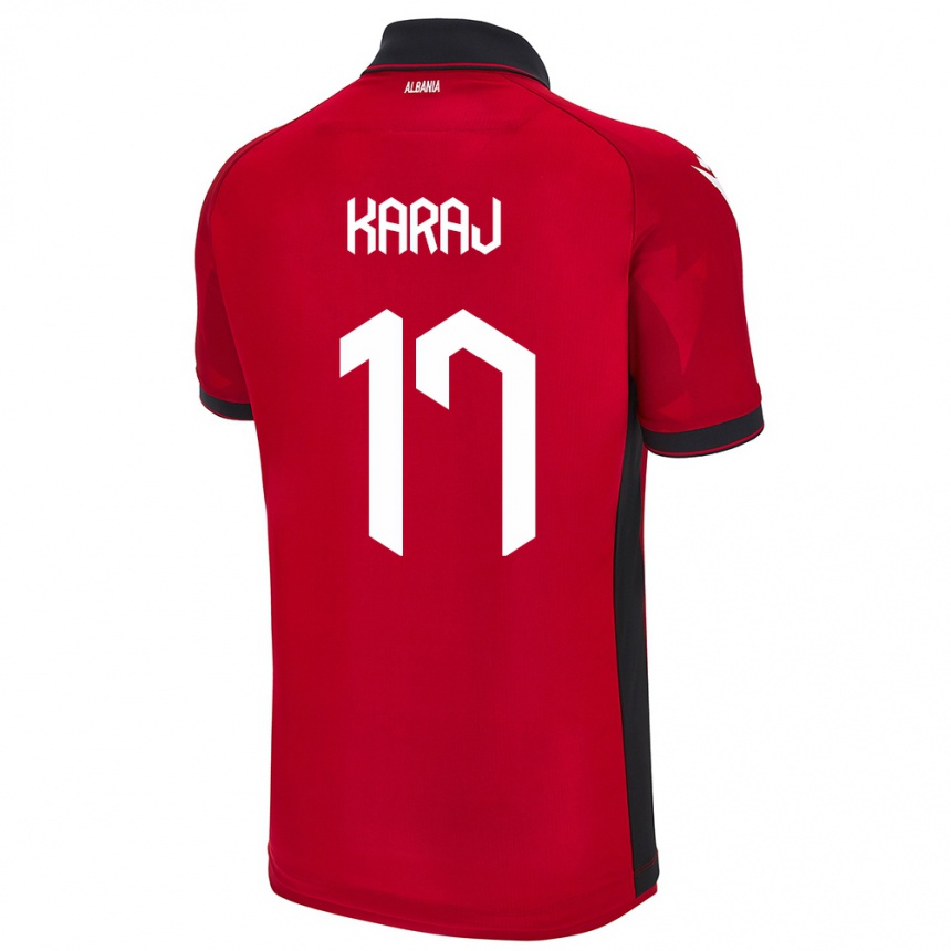 Niño Fútbol Camiseta Albania Eraldo Karaj #17 Rojo 1ª Equipación 24-26 México