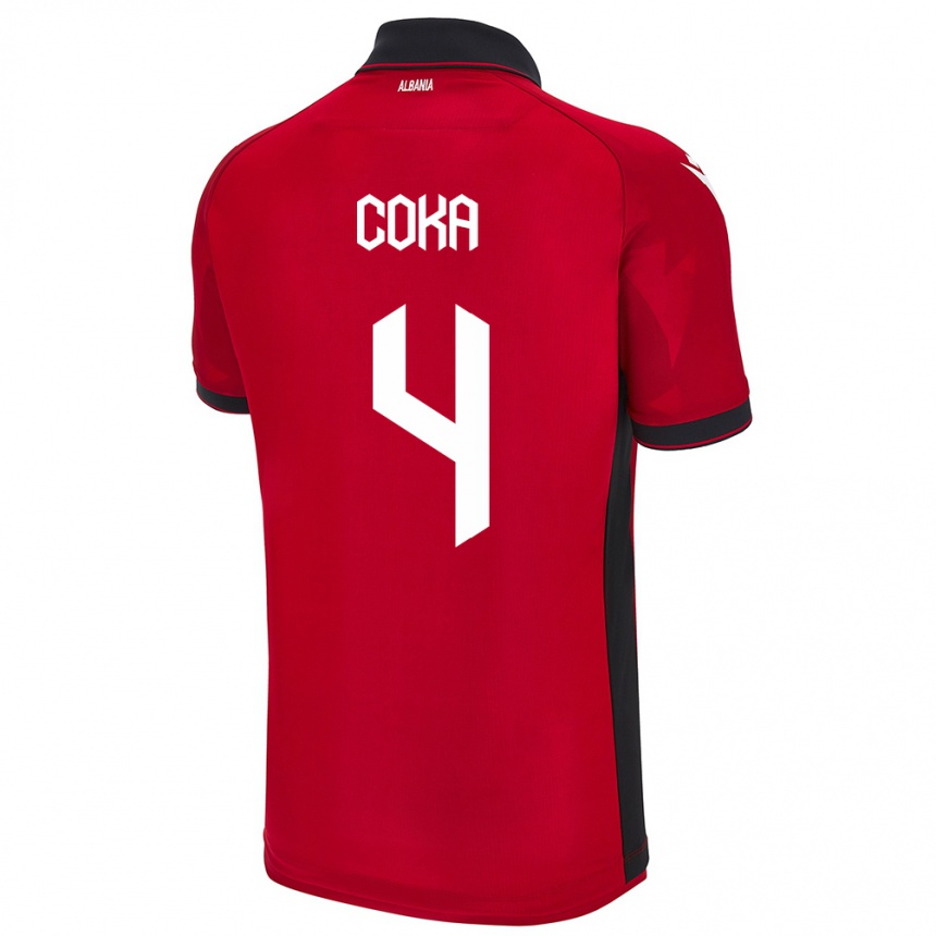 Niño Fútbol Camiseta Albania Jehona Coka #4 Rojo 1ª Equipación 24-26 México