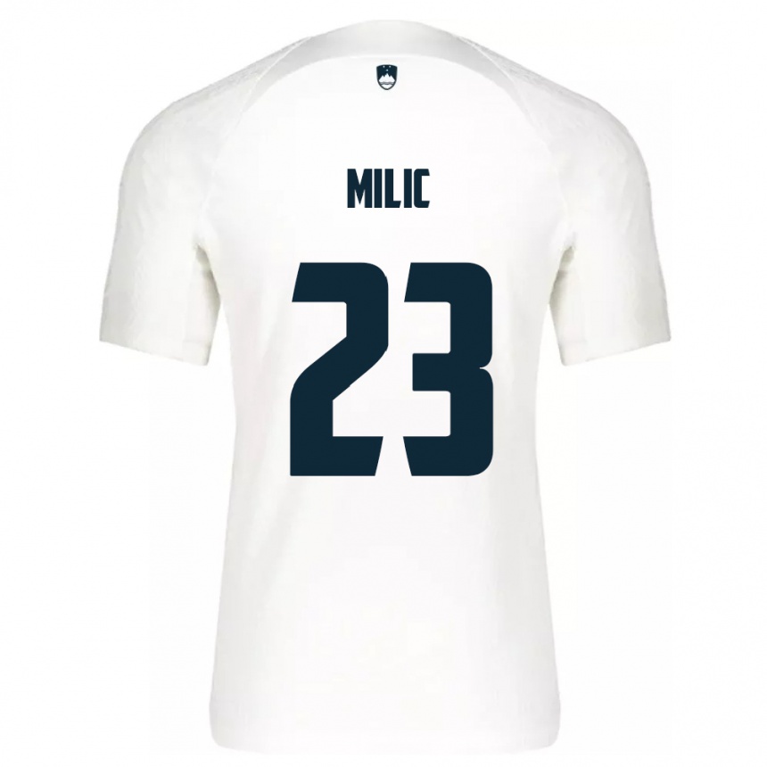 Niño Fútbol Camiseta Eslovenia Nino Milic #23 Blanco 1ª Equipación 24-26 México