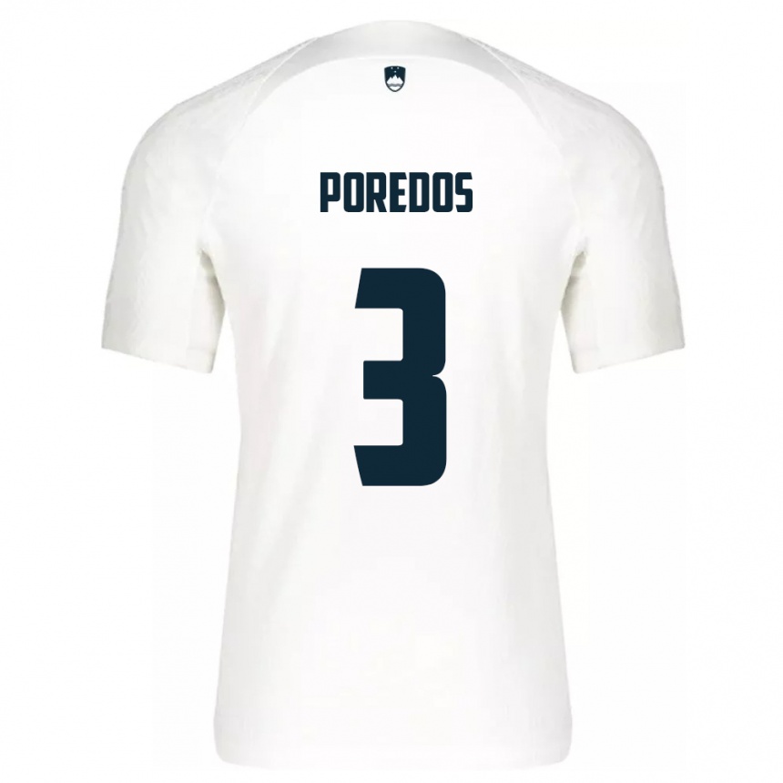 Niño Fútbol Camiseta Eslovenia Luka Poredos #3 Blanco 1ª Equipación 24-26 México