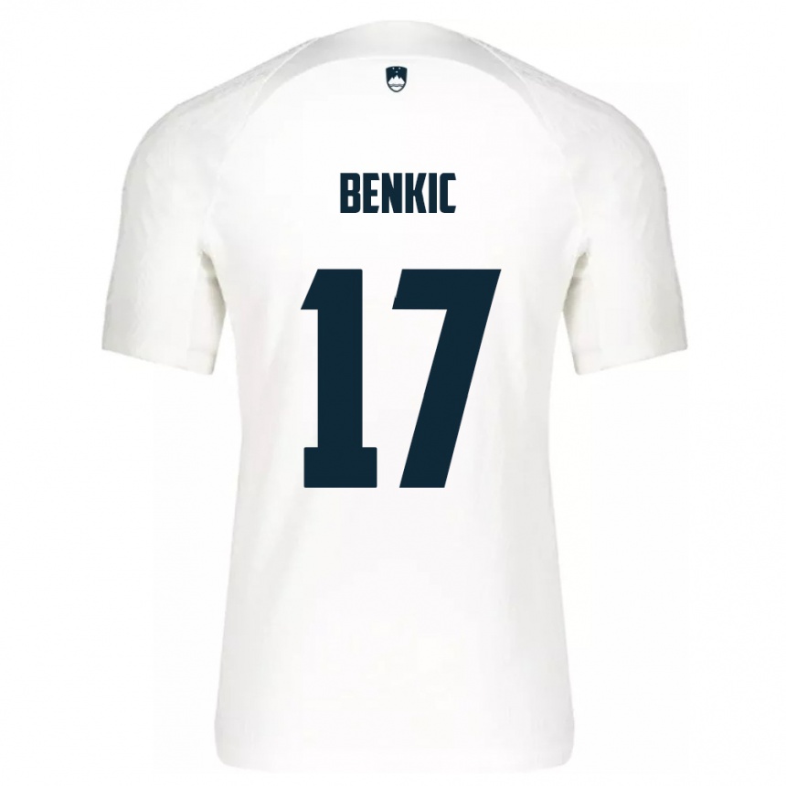 Niño Fútbol Camiseta Eslovenia Kevin Benkic #17 Blanco 1ª Equipación 24-26 México