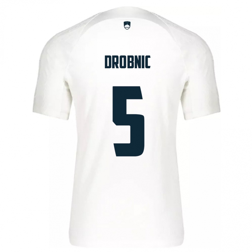 Niño Fútbol Camiseta Eslovenia Dominik Drobnic #5 Blanco 1ª Equipación 24-26 México