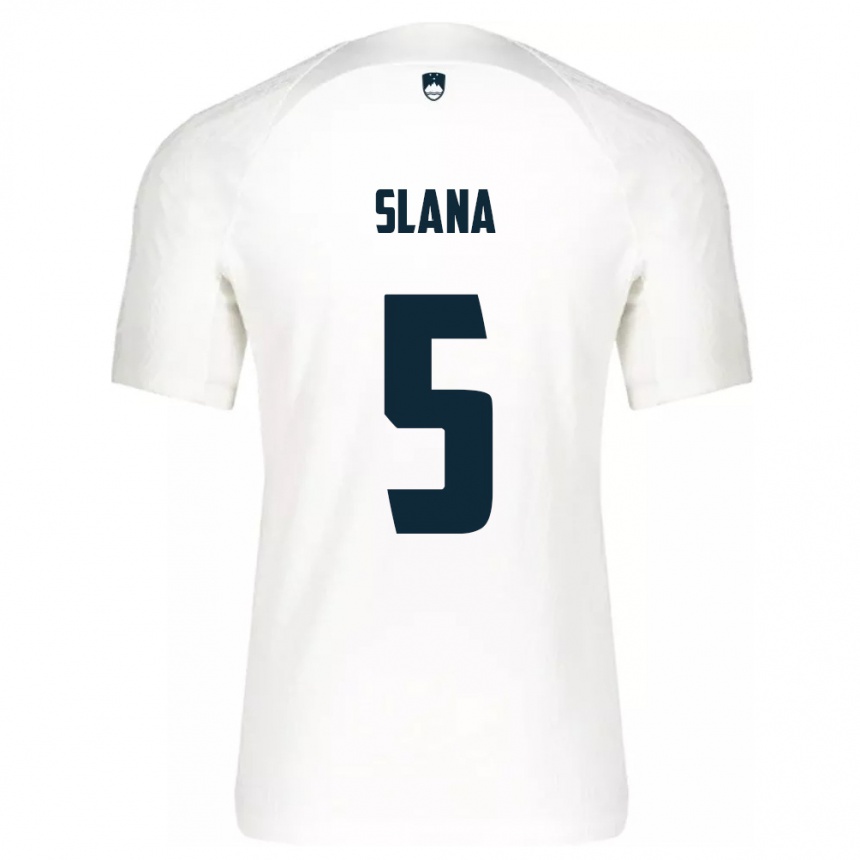 Niño Fútbol Camiseta Eslovenia Filip Slana #5 Blanco 1ª Equipación 24-26 México