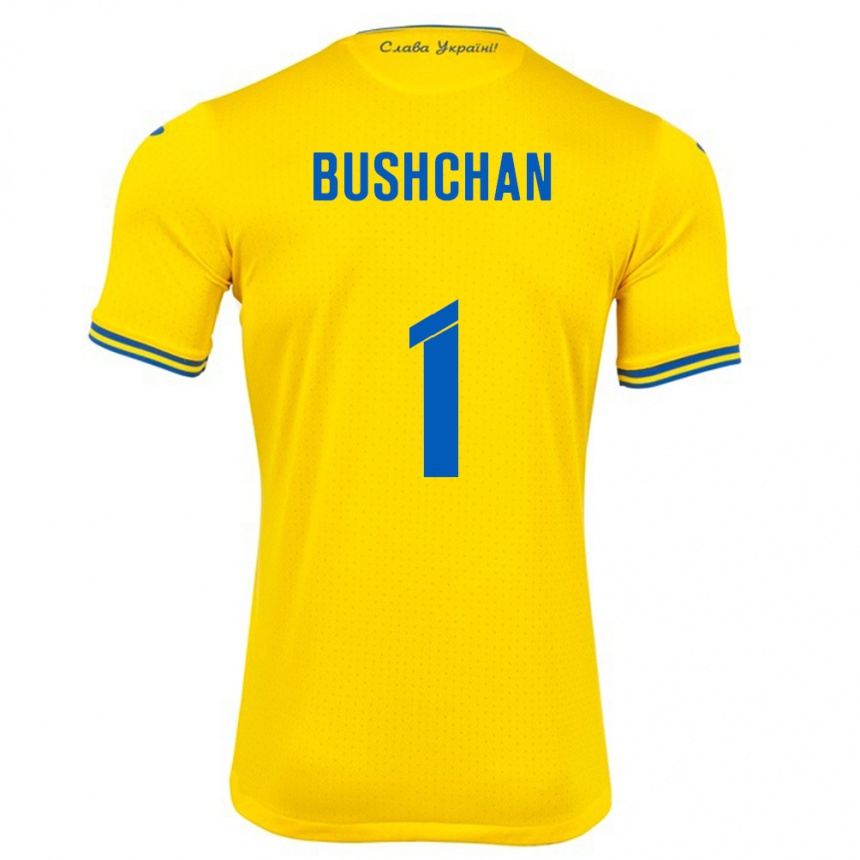 Niño Fútbol Camiseta Ucrania Georgiy Bushchan #1 Amarillo 1ª Equipación 24-26 México