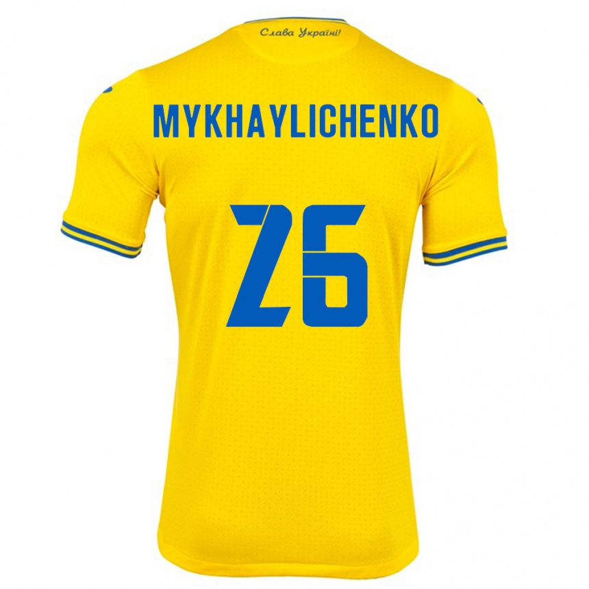 Niño Fútbol Camiseta Ucrania Bogdan Mykhaylichenko #26 Amarillo 1ª Equipación 24-26 México