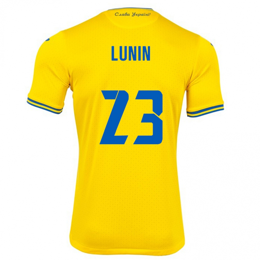 Niño Fútbol Camiseta Ucrania Andriy Lunin #23 Amarillo 1ª Equipación 24-26 México