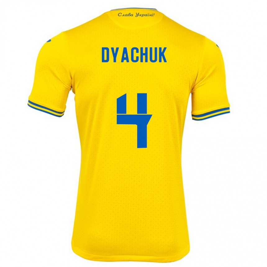 Niño Fútbol Camiseta Ucrania Maksym Dyachuk #4 Amarillo 1ª Equipación 24-26 México