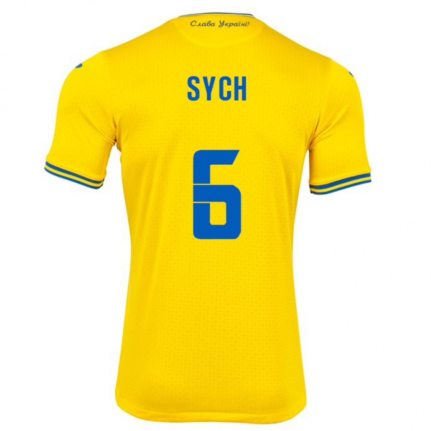 Niño Fútbol Camiseta Ucrania Oleksiy Sych #6 Amarillo 1ª Equipación 24-26 México