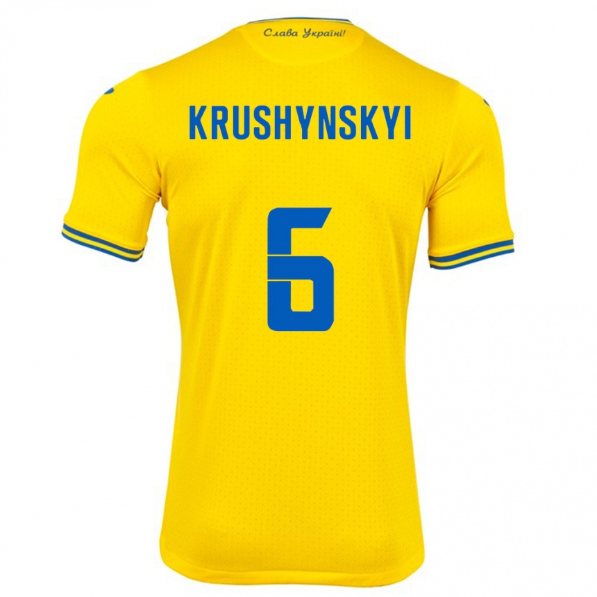 Niño Fútbol Camiseta Ucrania Borys Krushynskyi #6 Amarillo 1ª Equipación 24-26 México