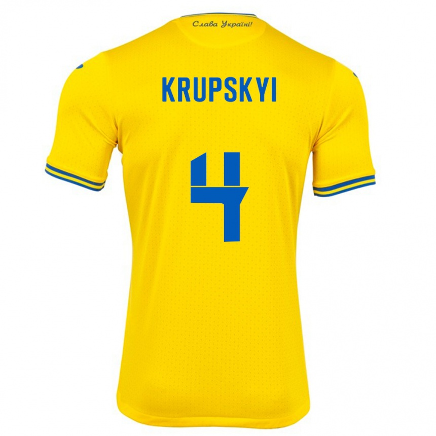 Niño Fútbol Camiseta Ucrania Ilya Krupskyi #4 Amarillo 1ª Equipación 24-26 México