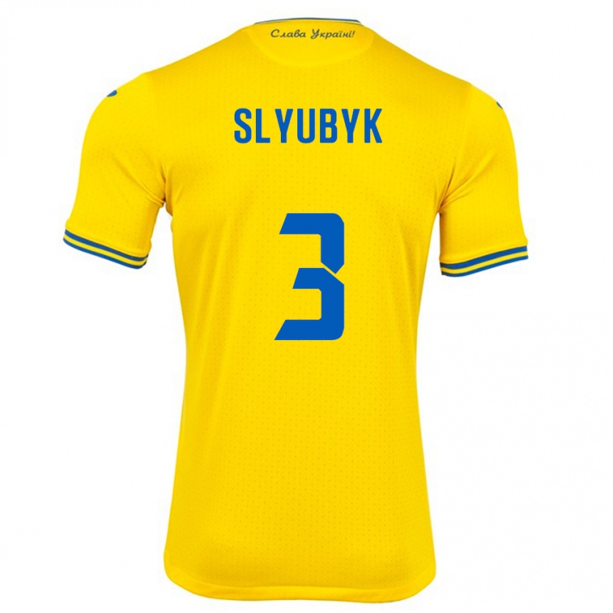 Niño Fútbol Camiseta Ucrania Bogdan Slyubyk #3 Amarillo 1ª Equipación 24-26 México