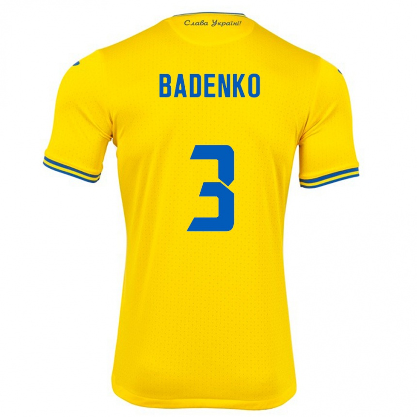 Niño Fútbol Camiseta Ucrania Ilya Badenko #3 Amarillo 1ª Equipación 24-26 México