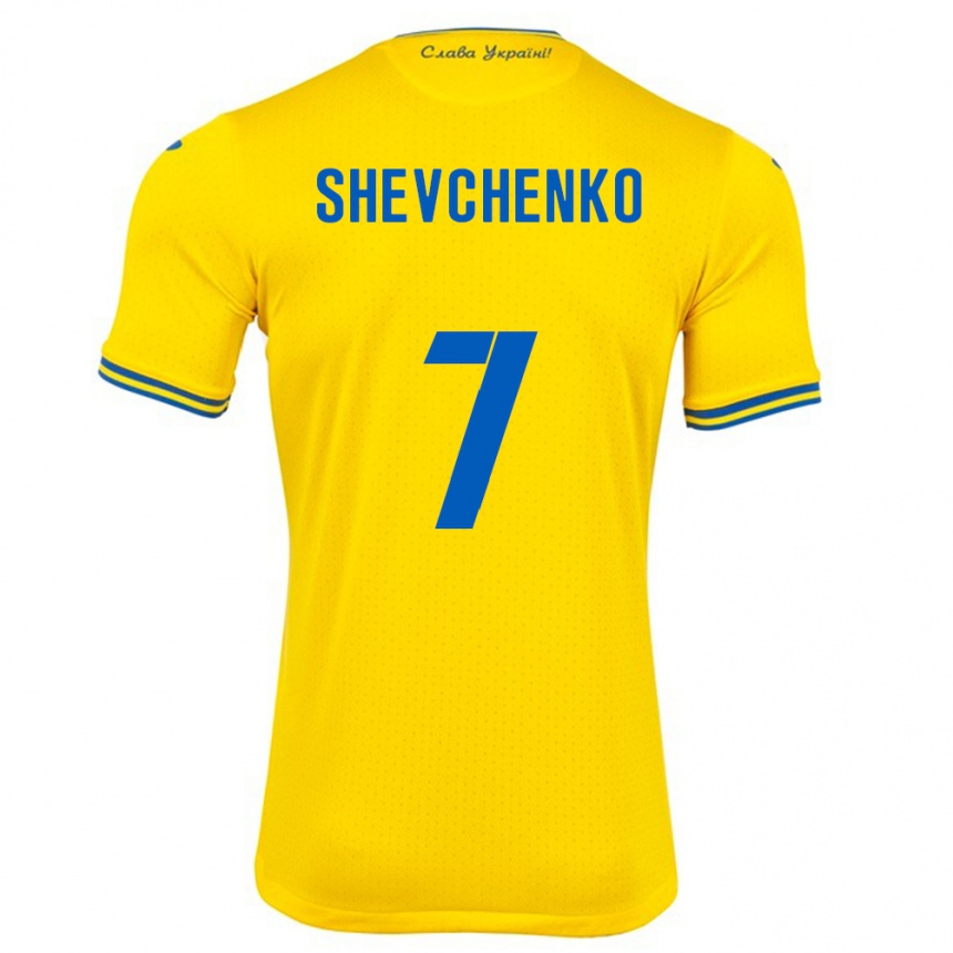 Niño Fútbol Camiseta Ucrania Kristian Shevchenko #7 Amarillo 1ª Equipación 24-26 México