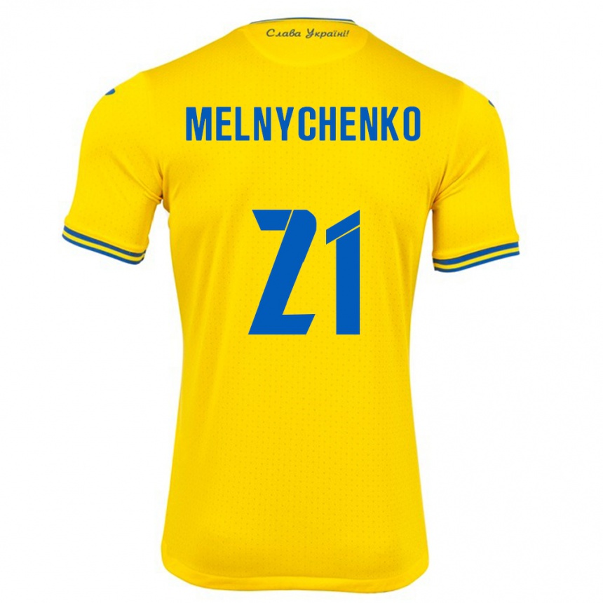 Niño Fútbol Camiseta Ucrania Maksym Melnychenko #21 Amarillo 1ª Equipación 24-26 México