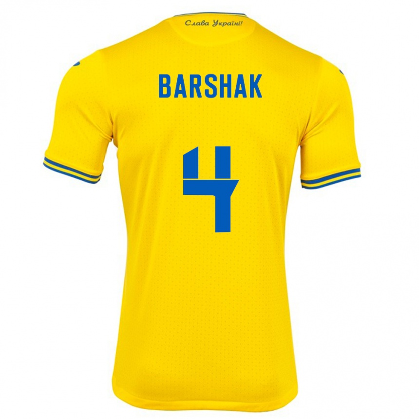 Niño Fútbol Camiseta Ucrania Maksym Barshak #4 Amarillo 1ª Equipación 24-26 México