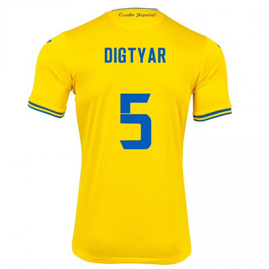 Niño Fútbol Camiseta Ucrania Kyrylo Digtyar #5 Amarillo 1ª Equipación 24-26 México