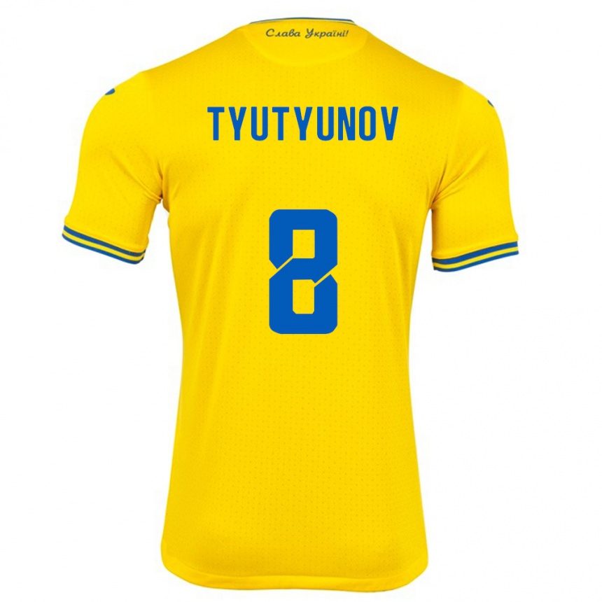 Niño Fútbol Camiseta Ucrania Vladyslav Tyutyunov #8 Amarillo 1ª Equipación 24-26 México
