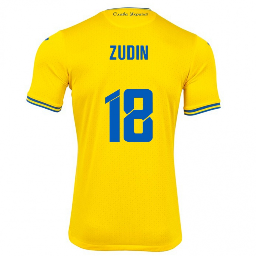 Niño Fútbol Camiseta Ucrania Dmytro Zudin #18 Amarillo 1ª Equipación 24-26 México