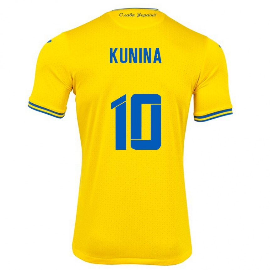 Niño Fútbol Camiseta Ucrania Nadiia Kunina #10 Amarillo 1ª Equipación 24-26 México