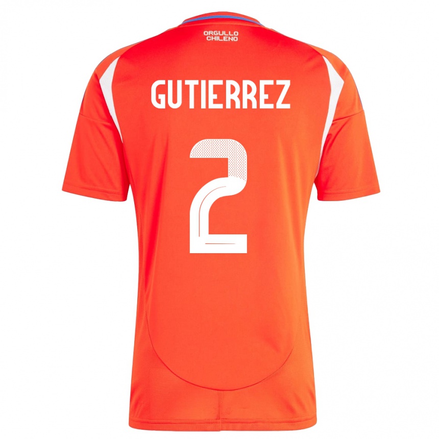 Niño Fútbol Camiseta Chile Joaquín Gutiérrez #2 Rojo 1ª Equipación 24-26 México