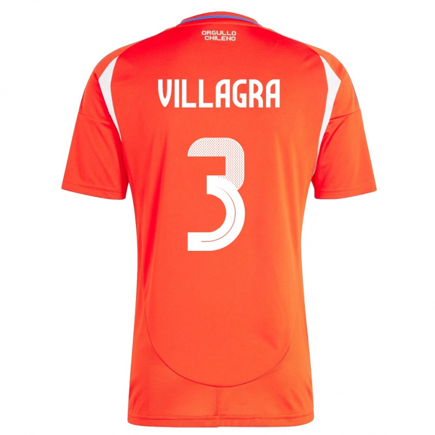 Niño Fútbol Camiseta Chile Jonathan Villagra #3 Rojo 1ª Equipación 24-26 México