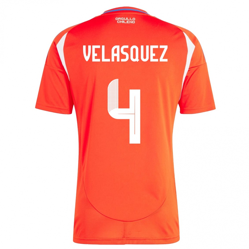 Niño Fútbol Camiseta Chile Lucas Velásquez #4 Rojo 1ª Equipación 24-26 México