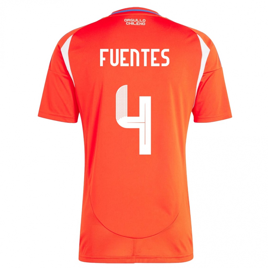 Niño Fútbol Camiseta Chile Karen Fuentes #4 Rojo 1ª Equipación 24-26 México