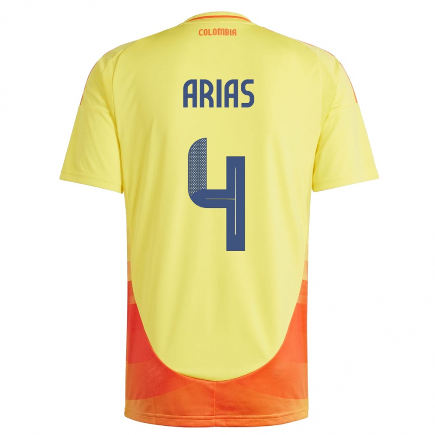 Niño Fútbol Camiseta Colombia Santiago Arias #4 Amarillo 1ª Equipación 24-26 México