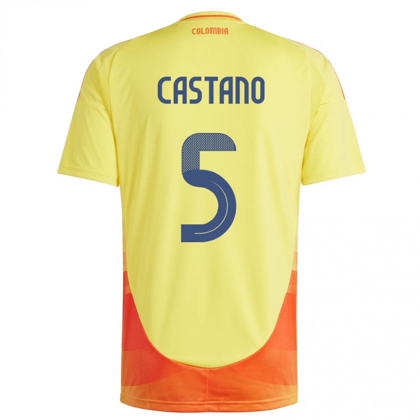 Niño Fútbol Camiseta Colombia Kevin Castaño #5 Amarillo 1ª Equipación 24-26 México