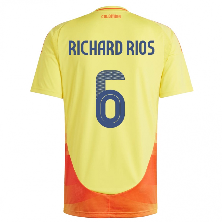Niño Fútbol Camiseta Colombia Richard Ríos #6 Amarillo 1ª Equipación 24-26 México