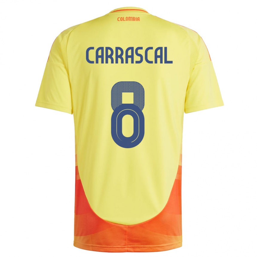 Niño Fútbol Camiseta Colombia Jorge Carrascal #8 Amarillo 1ª Equipación 24-26 México