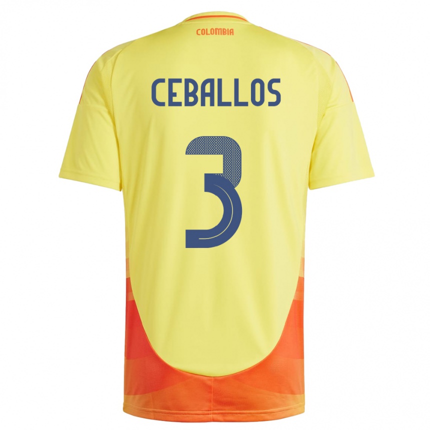 Niño Fútbol Camiseta Colombia Brayan Ceballos #3 Amarillo 1ª Equipación 24-26 México