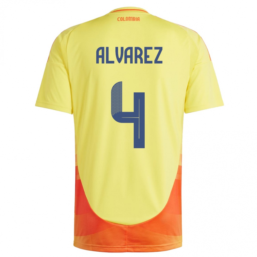 Niño Fútbol Camiseta Colombia Fernando Álvarez #4 Amarillo 1ª Equipación 24-26 México