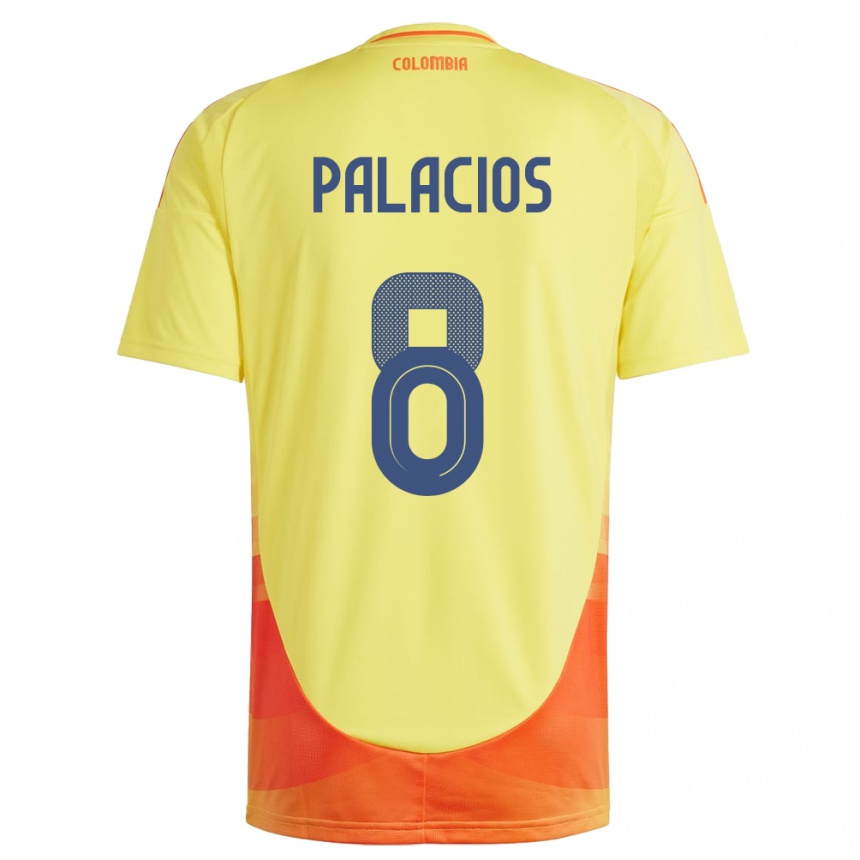 Niño Fútbol Camiseta Colombia Brahian Palacios #8 Amarillo 1ª Equipación 24-26 México