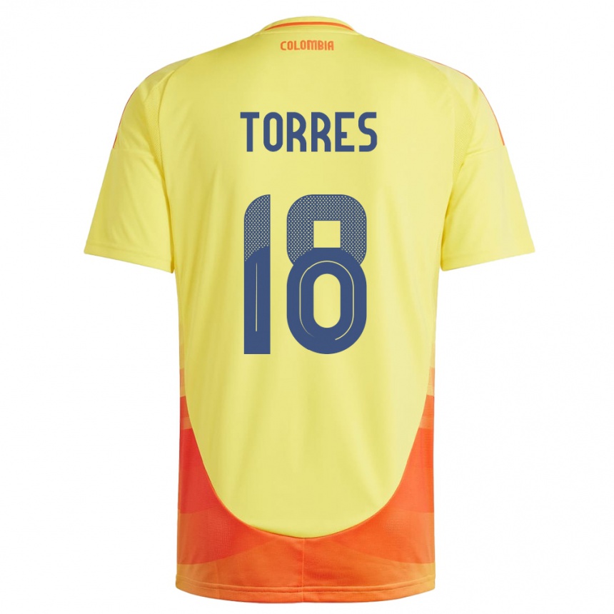 Niño Fútbol Camiseta Colombia Jhojan Torres #18 Amarillo 1ª Equipación 24-26 México