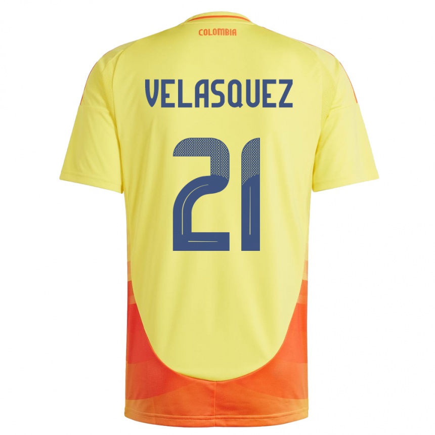 Niño Fútbol Camiseta Colombia Samuel Velásquez #21 Amarillo 1ª Equipación 24-26 México