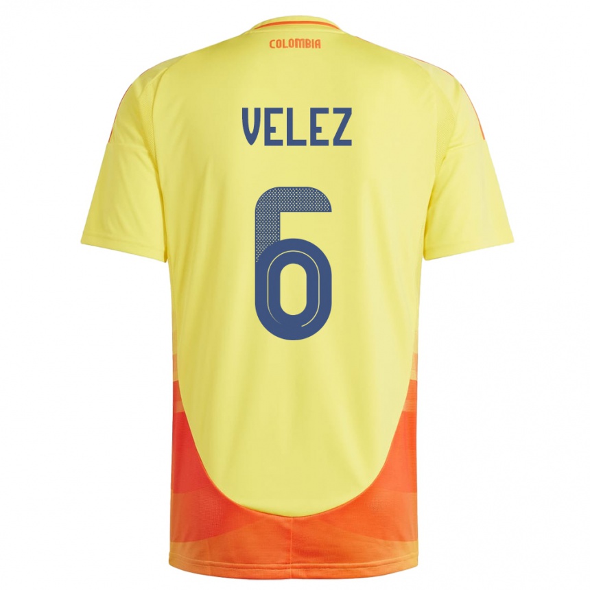 Niño Fútbol Camiseta Colombia Jhon Vélez #6 Amarillo 1ª Equipación 24-26 México