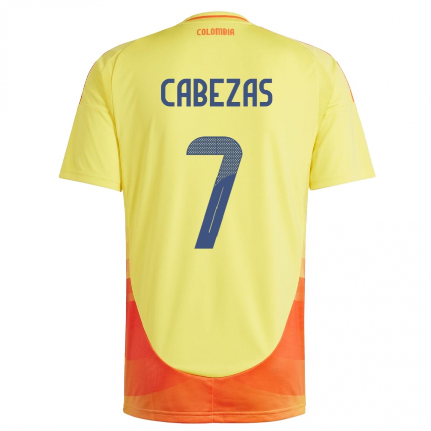 Niño Fútbol Camiseta Colombia Jorge Cabezas #7 Amarillo 1ª Equipación 24-26 México